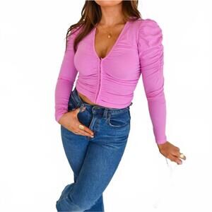 NEW ASTR ruched long-sleeve top in pink